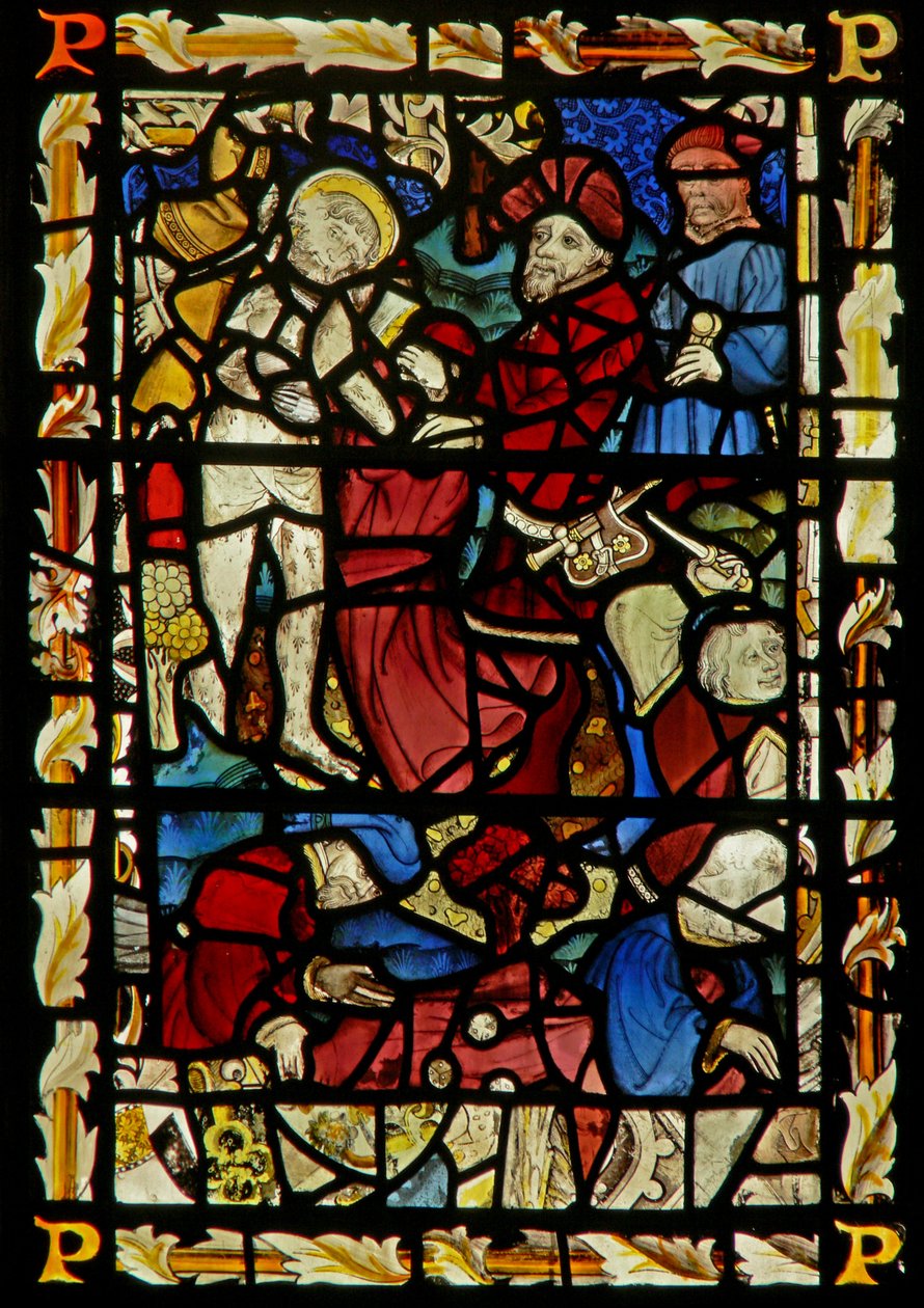 The east window depicting Christ disrobed for the Crucifixion; casting lots by English School