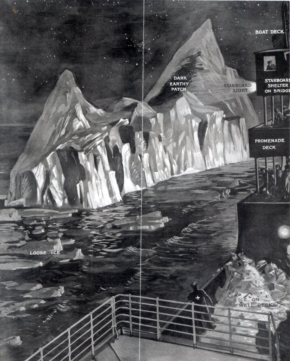 The famous iceberg as seen by J. Scarrott on board the Titanic, 1912 by English School