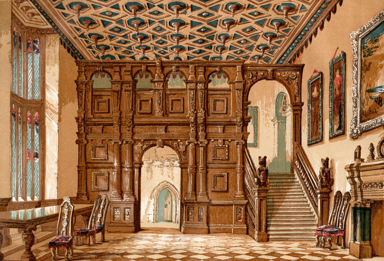 The Interior of Methley Hall, Yorkshire, England before its demolition in 1963, from Old England: A Pictorial Museum, published 1847 by English School