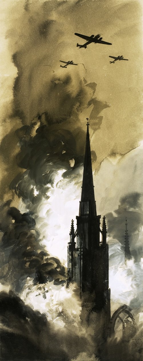 The Night Raid on Coventry by German Bombers During World War II by English School