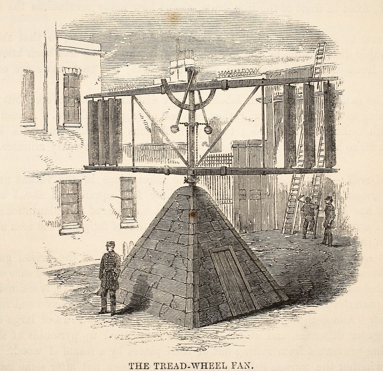 The tread-wheel fan, illustration from The Criminal Prisons of London and Scenes from Prison Life by Henry Mayhew and John Binny, pub. 1862 by English School