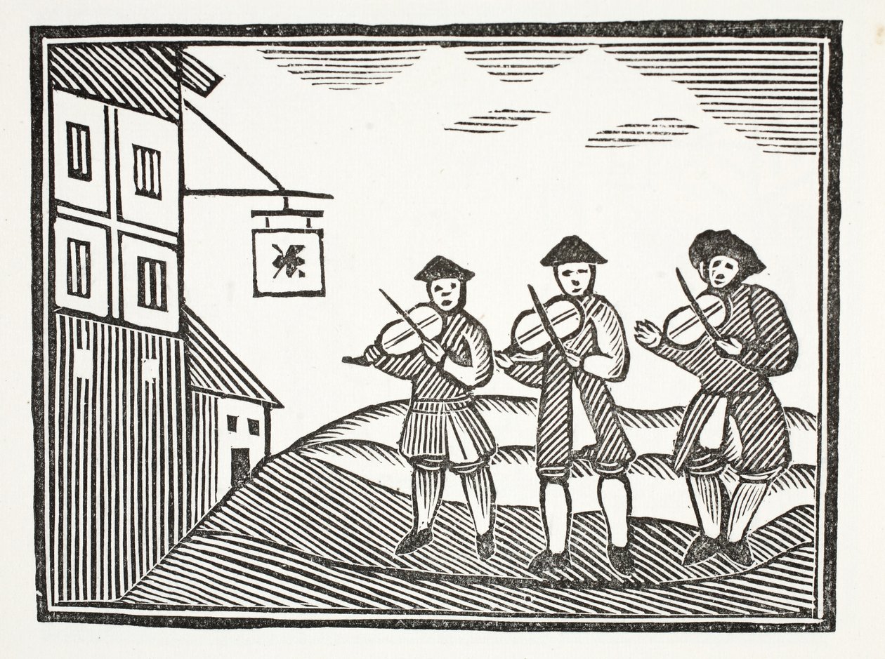 Three Fidlers in Thames Street, who played up a bride-groom in the Morning, who gave them nothing to drink (illustration) by English School