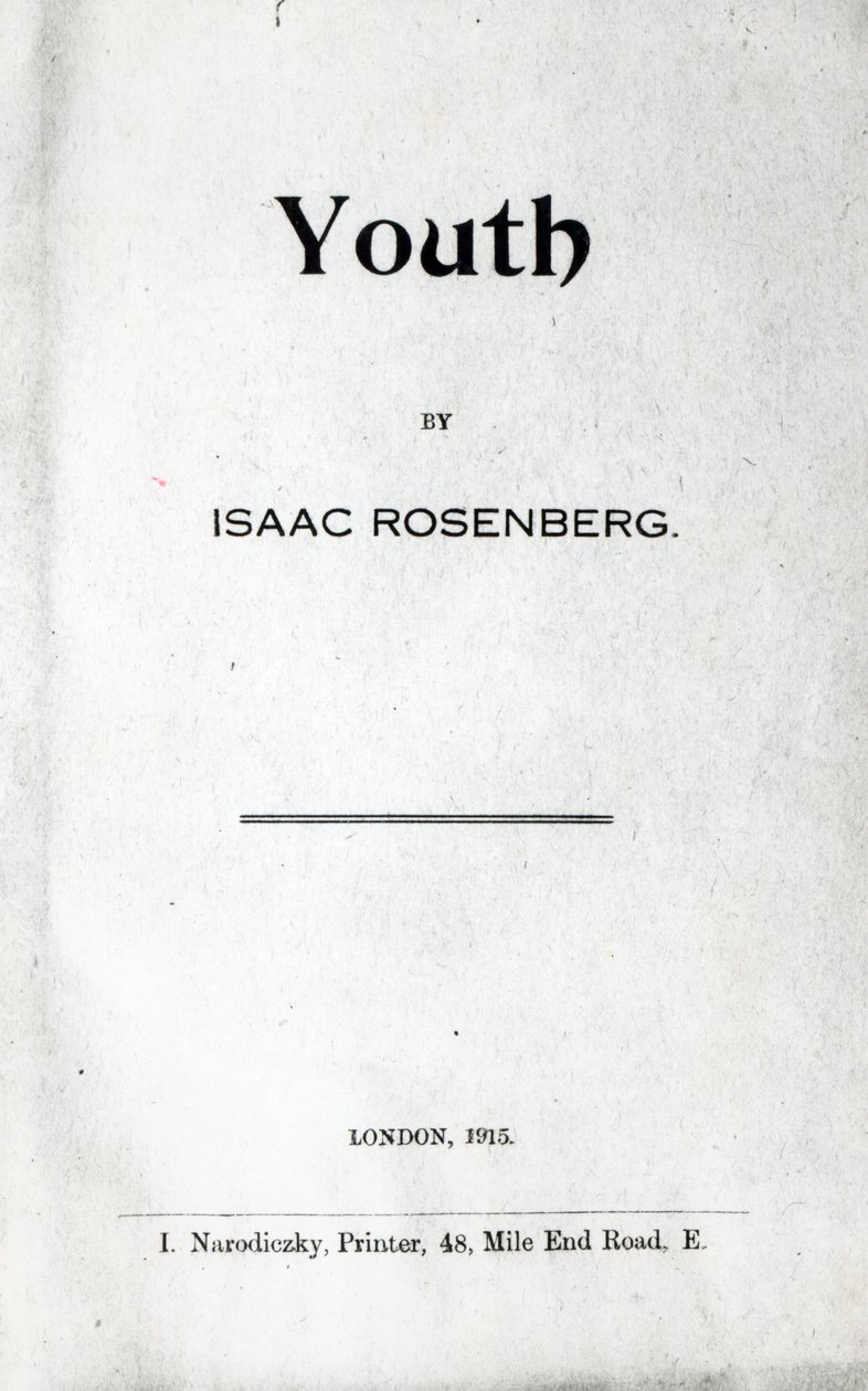 Title page to Youth, a collection of poems by Isaac Rosenberg, first edition 1915 by English School