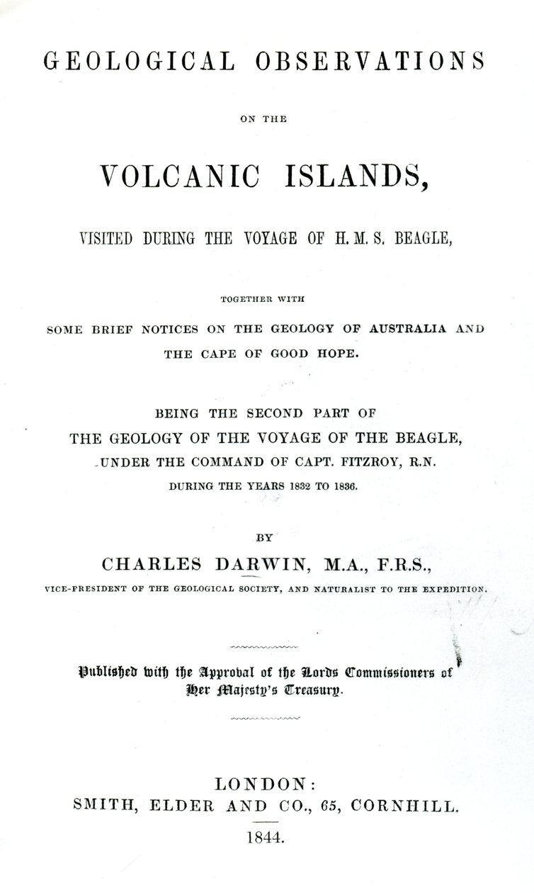Title Page to Geological Observations on the Volcanic Islands by Charles Darwin, 1844 by English School