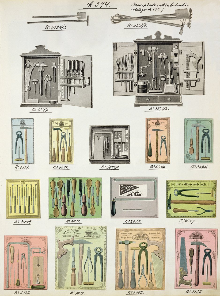 Tools and toolboxes from a trade catalogue of domestic goods and fittings, c.1890-1910 by English School