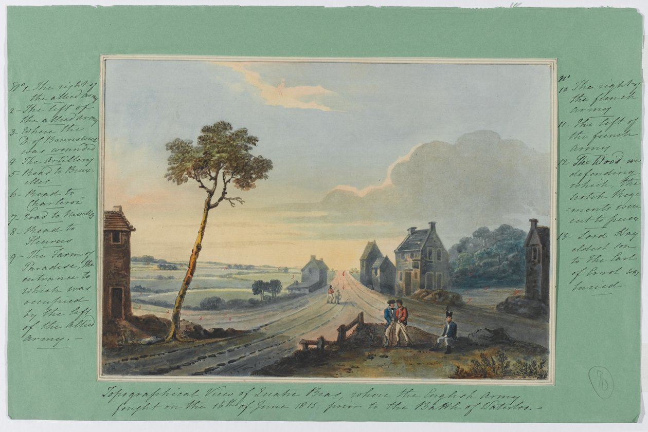 Topographical view of Quatre Bras, where the English Army fought on the 16th June 1815 prior to the Battle of Waterloo, c.1815 by English School