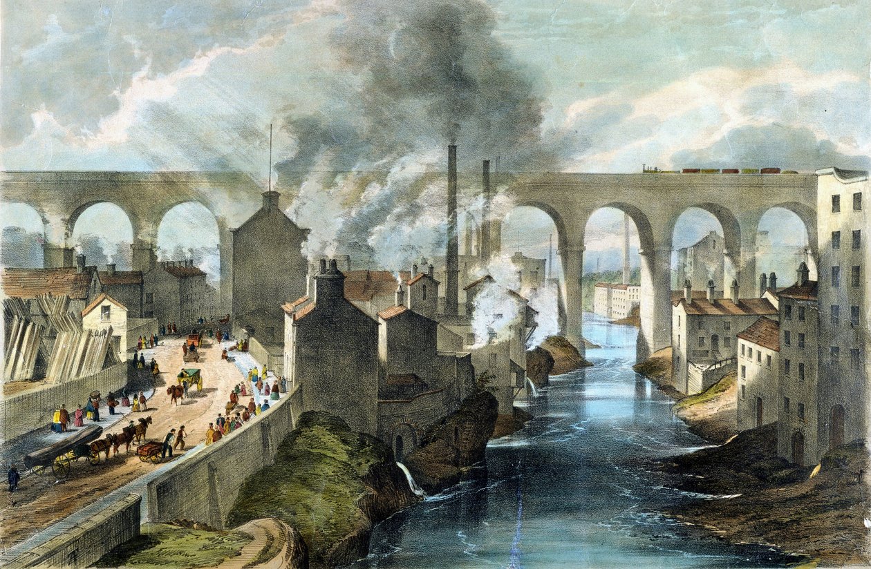 Train crossing Stockport Viaduct on London & North Western Railway, c.1845 by English School