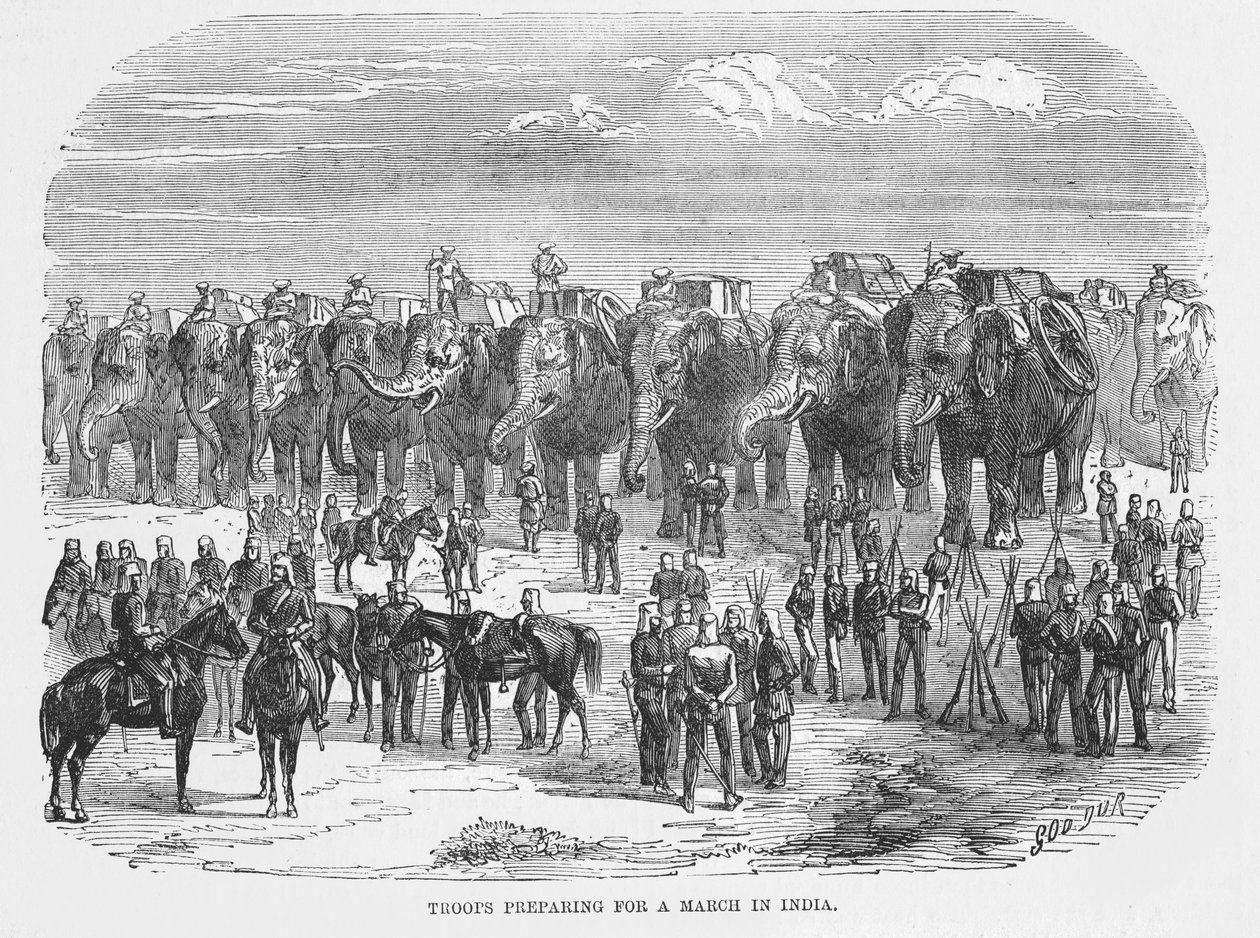 Troops preparing for a march in India by English School