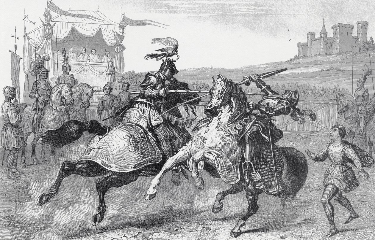 Two Knights Jousting at a Tournament in Germany by English School