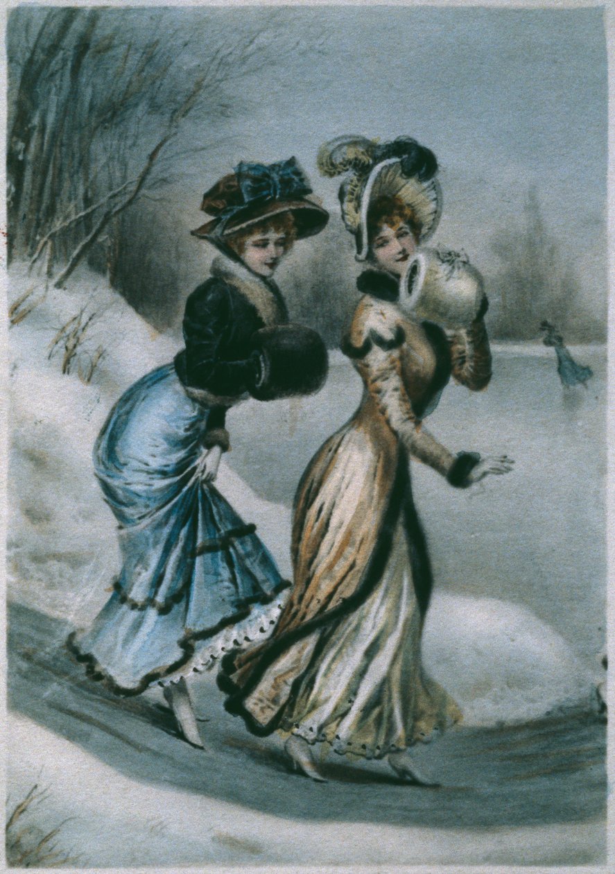 Two young ladies with muffs by English School