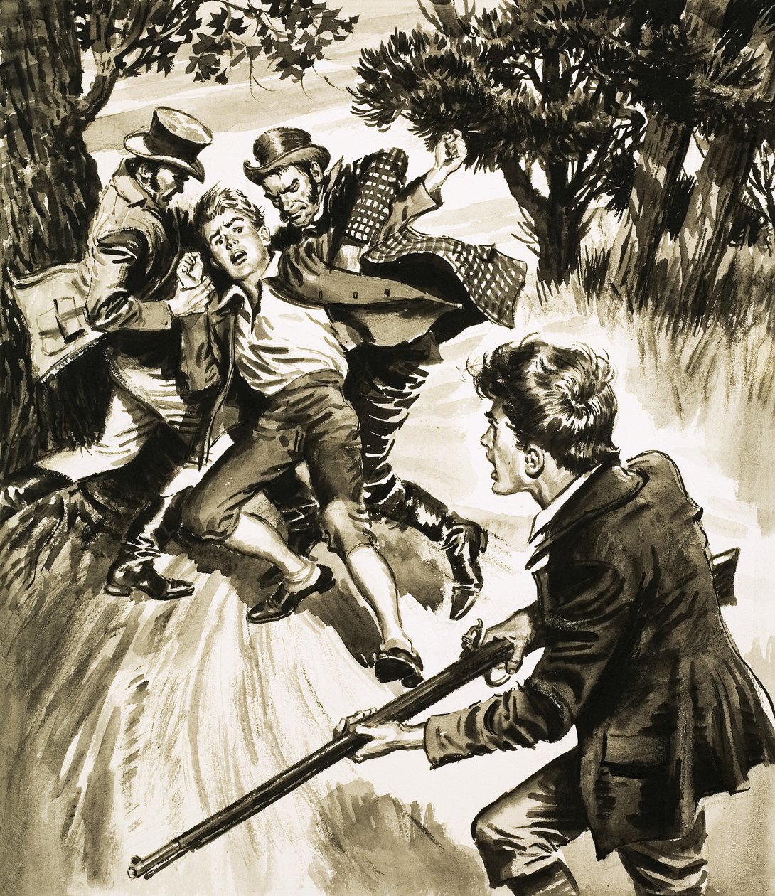 Unidentified Boy with Gun Helps Another Boy Attacked by Ruffians by English School