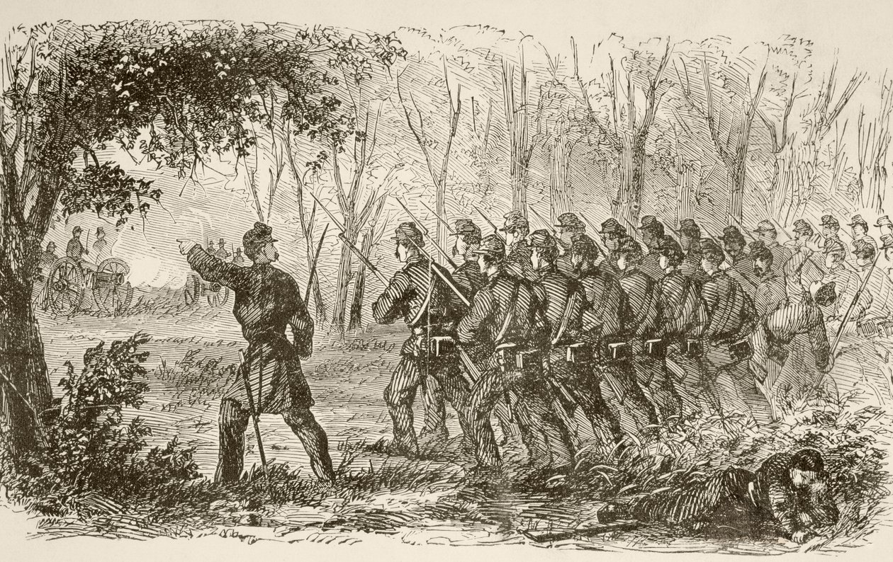 Union soldiers on the plateau at the first Battle of Bull Run by English School