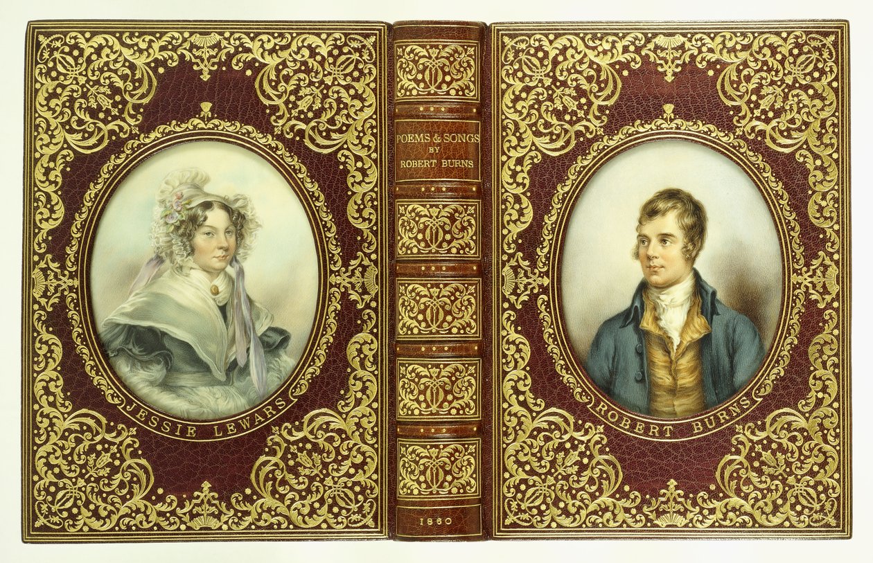 Upper and lower covers, and spine, with oval portraits of Robert Burns and Jessie Lewars by English School