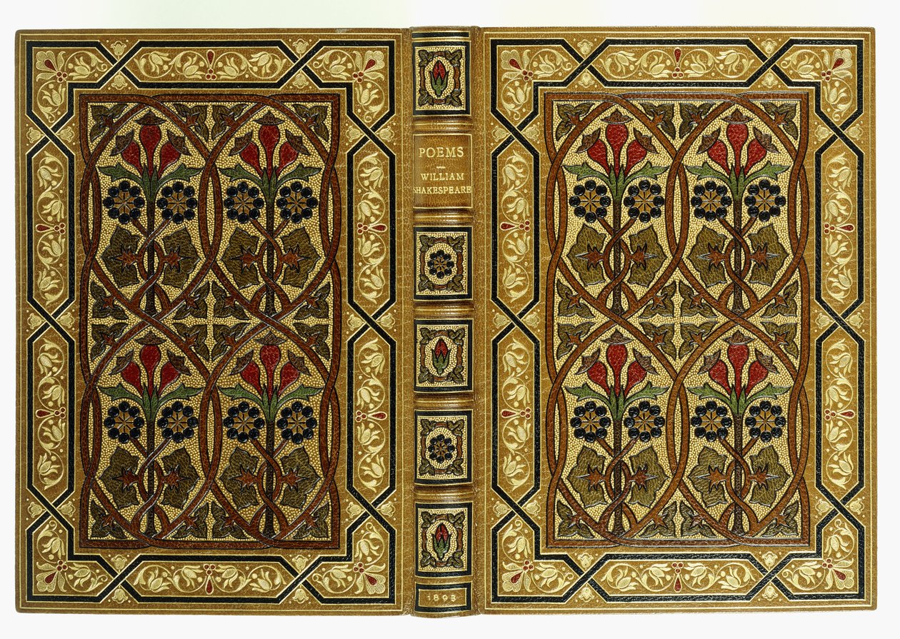 Upper and lower covers, with flowers in Art-Nouveau interlaced geometrical patterns, 1893 by English School