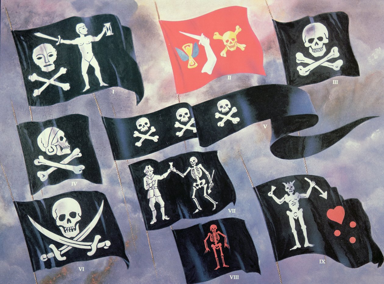 Various Flags used by Famous Pirates by English School