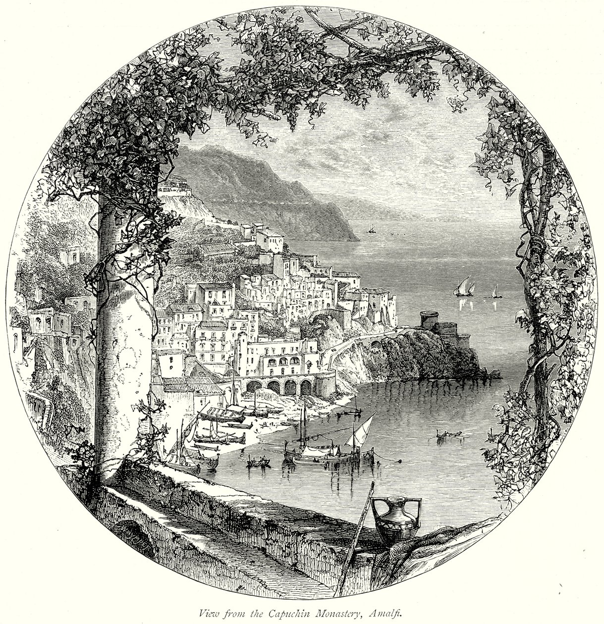 View from the Capuchin Monastery, Amalfi (engraving) by English School