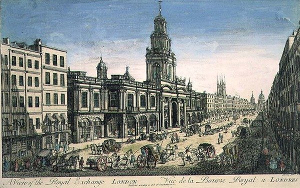 View of the Royal Exchange, London, engraved by Pierre Moithey by English School