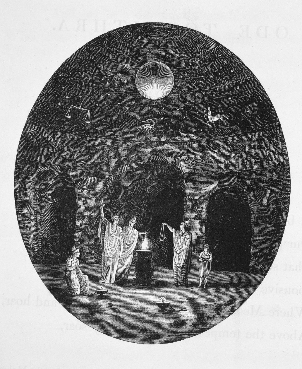 View of the ancient mysterious rites celebrated in the Mithraic cavern by English School