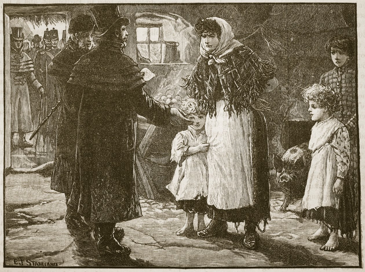 Visit of the Tithe Proctor, Ireland, 1832, illustration from Cassell