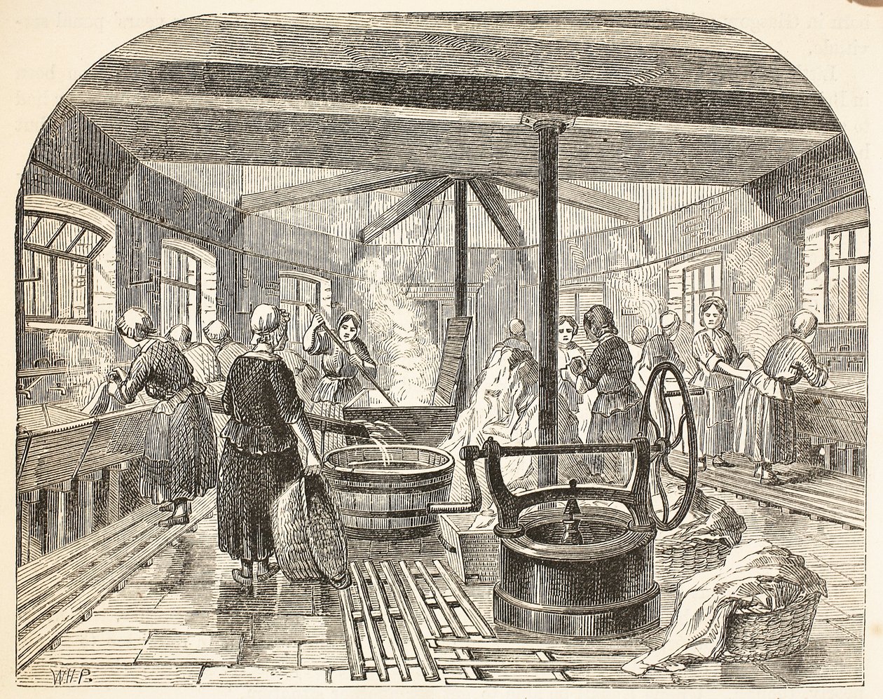 Wash-house at the Brixton Prison, illustration from The Criminal Prisons of London and Scenes from Prison Life by Henry Mayhew and John Binny, pub. 1862 by English School