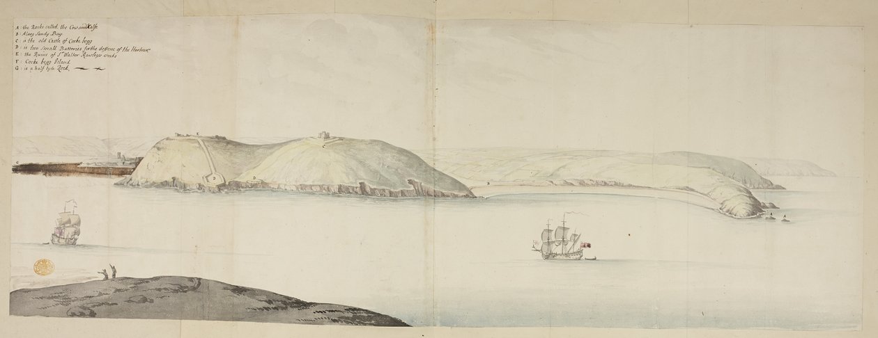 West Entrance of Cork Harbour, from the Kidds, or Cow and Calf, to Cross Beg Island; West Entrance of Cork Harbour, showing Halbowlin Island, Spike Island, and Cross Haven, c.1684 by English School