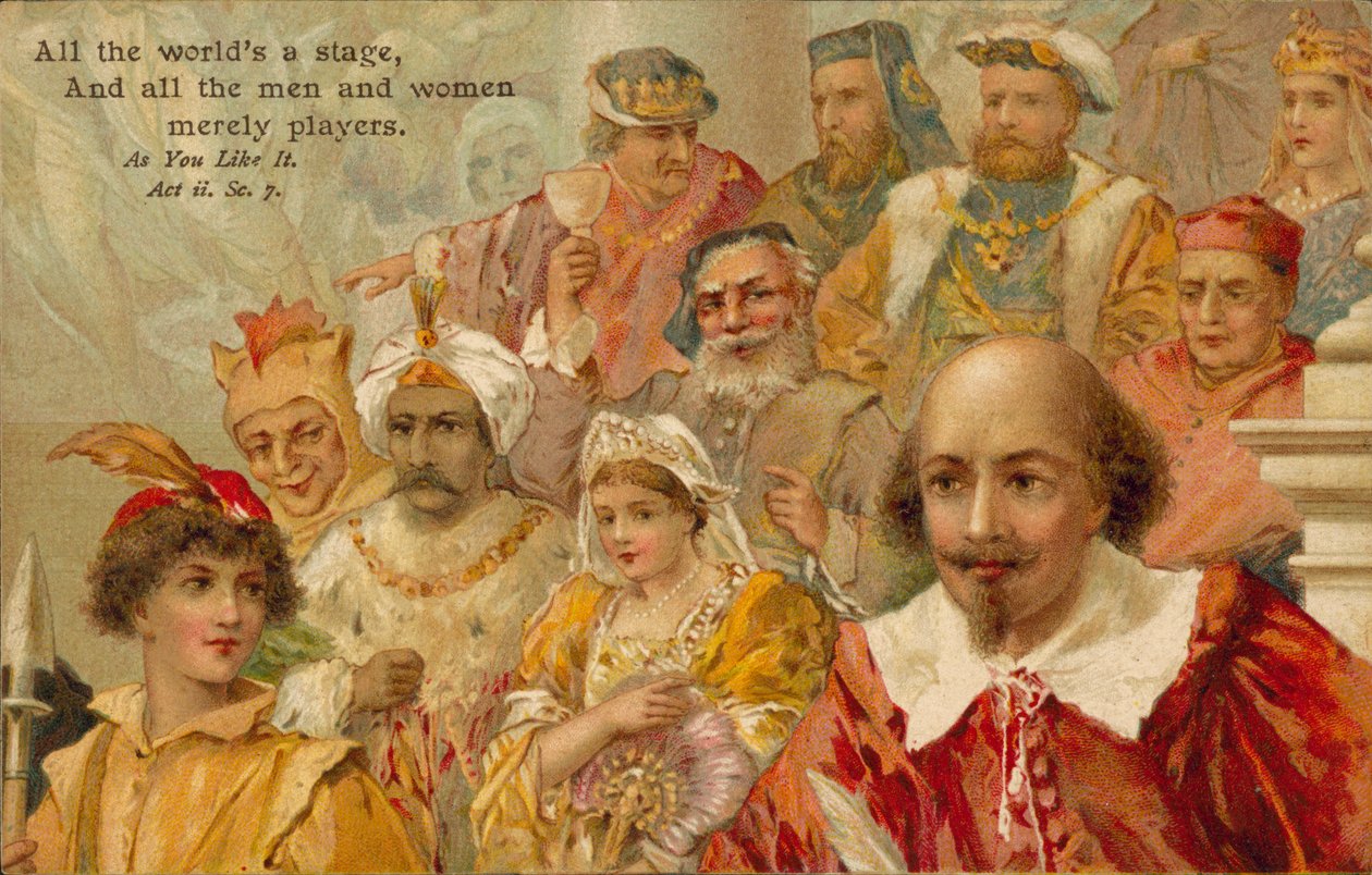 William Shakespeare with some of his characters by English School