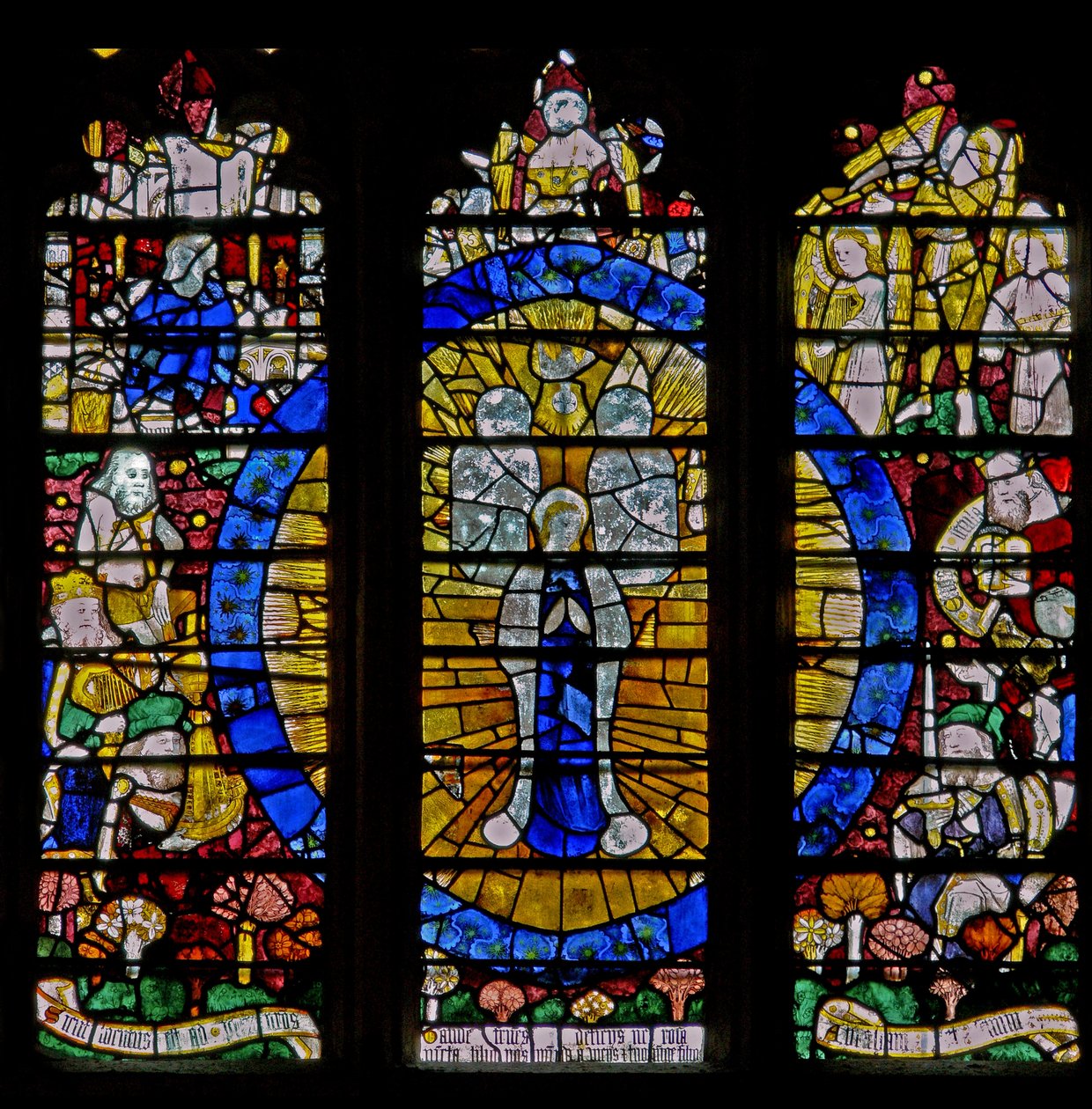 Window depicting the north transept window: the Assumption of the Virgin and other scenes by English School