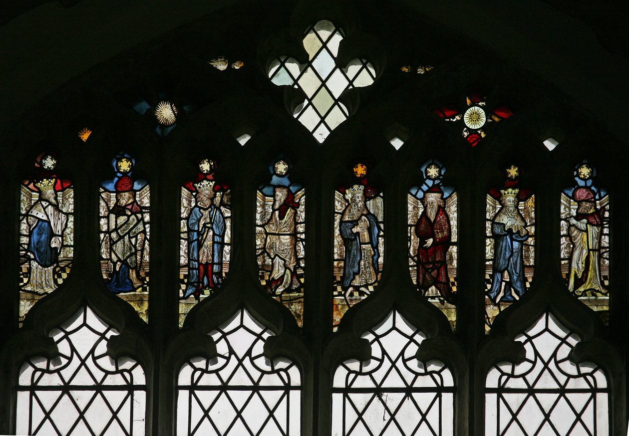 Window N6 depicting the tracery lights with an array of kings and prophets by English School