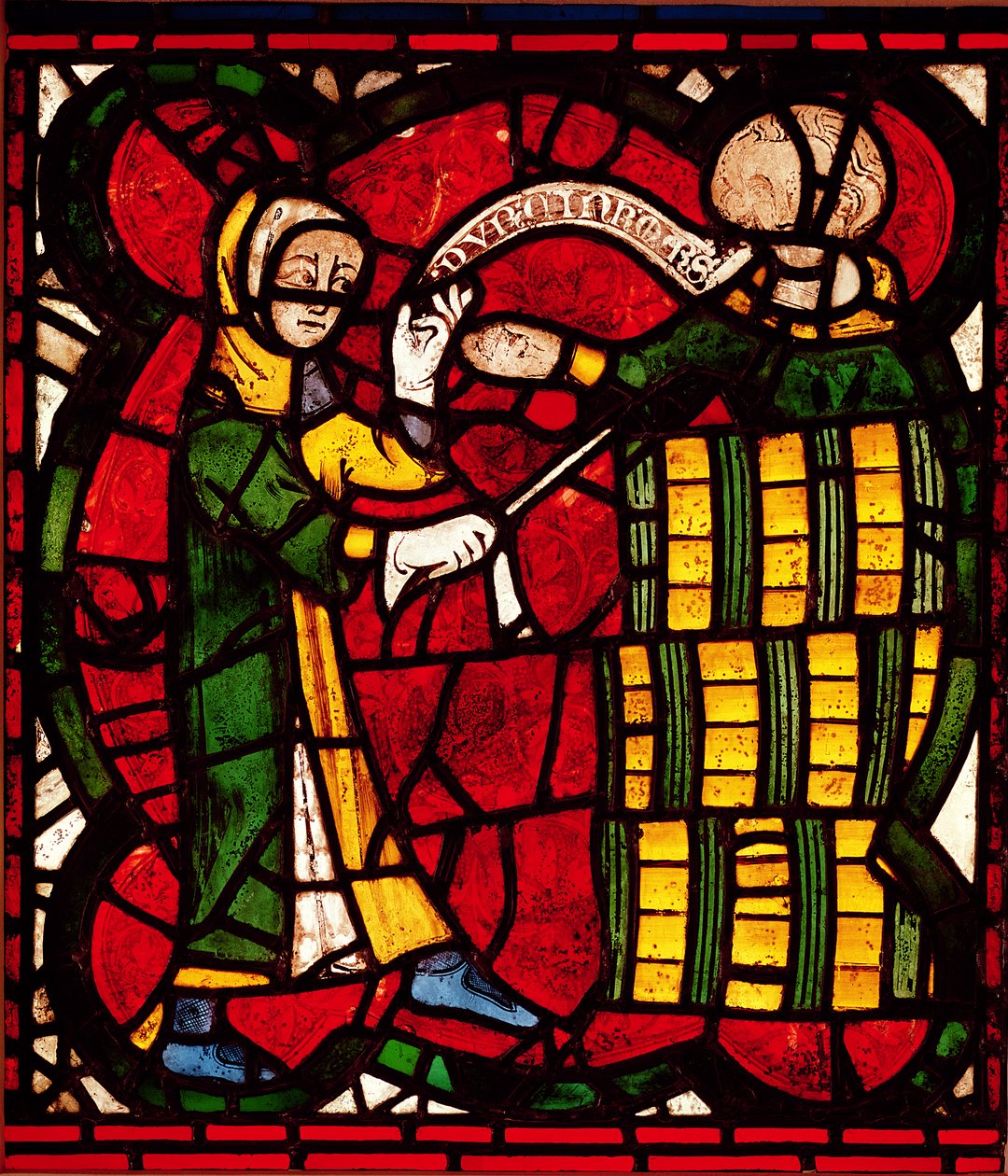 Window depicting a barrel seller by English School