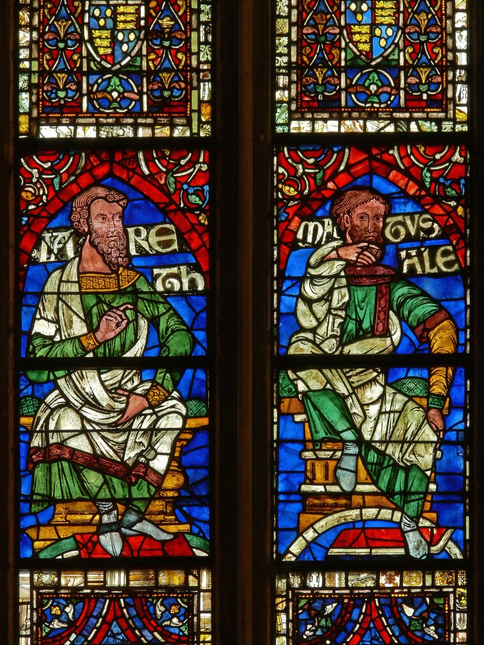 Window depicting a genealogical figure: Jared and Methuselah by English School