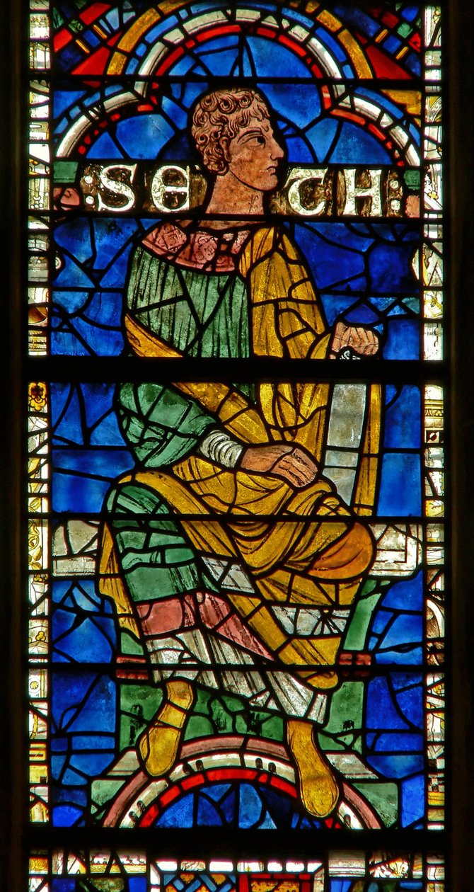 Window depicting a genealogical figure: Semel by English School