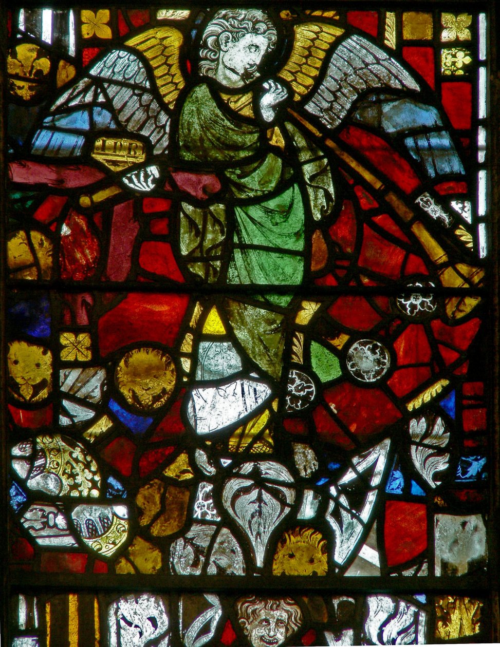 Window depicting an angel of the Last Judgement by English School