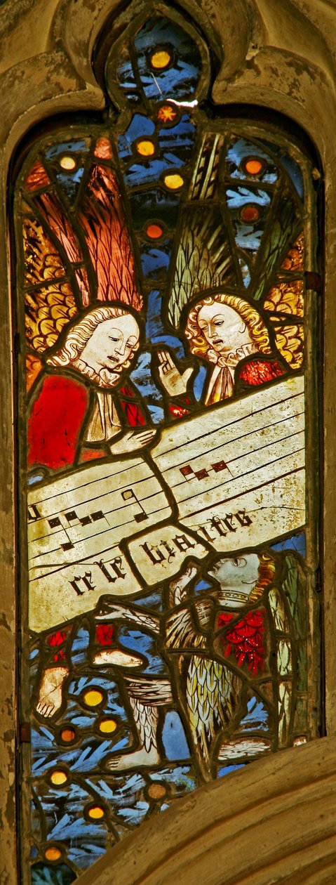 Window depicting the angelic choir with musical score by English School