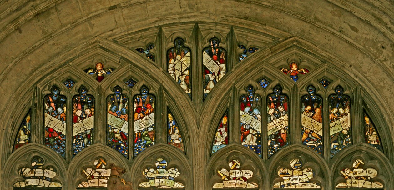 Window depicting the angelic choir with musical score by English School