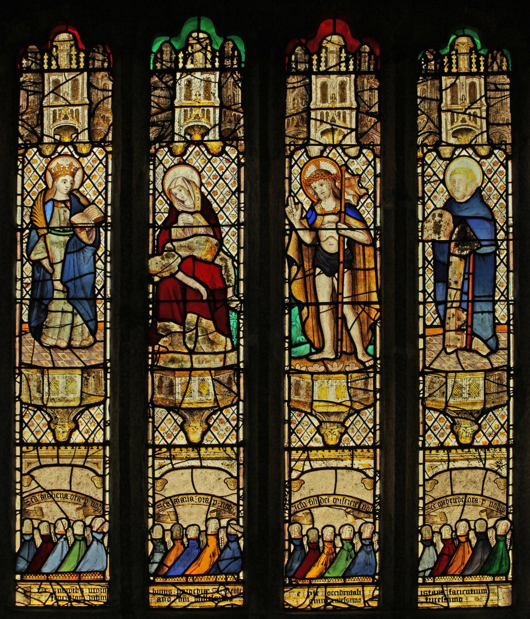 Window 3 depicting Christ, the Pieta, St Mabena, St Mewbred by English School