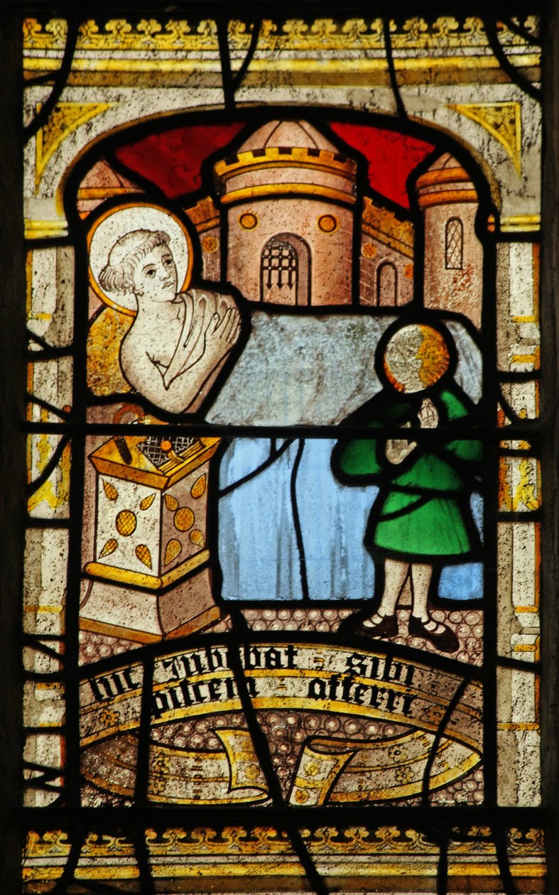 Window 5 depicting St Neot is ill and demands a fish