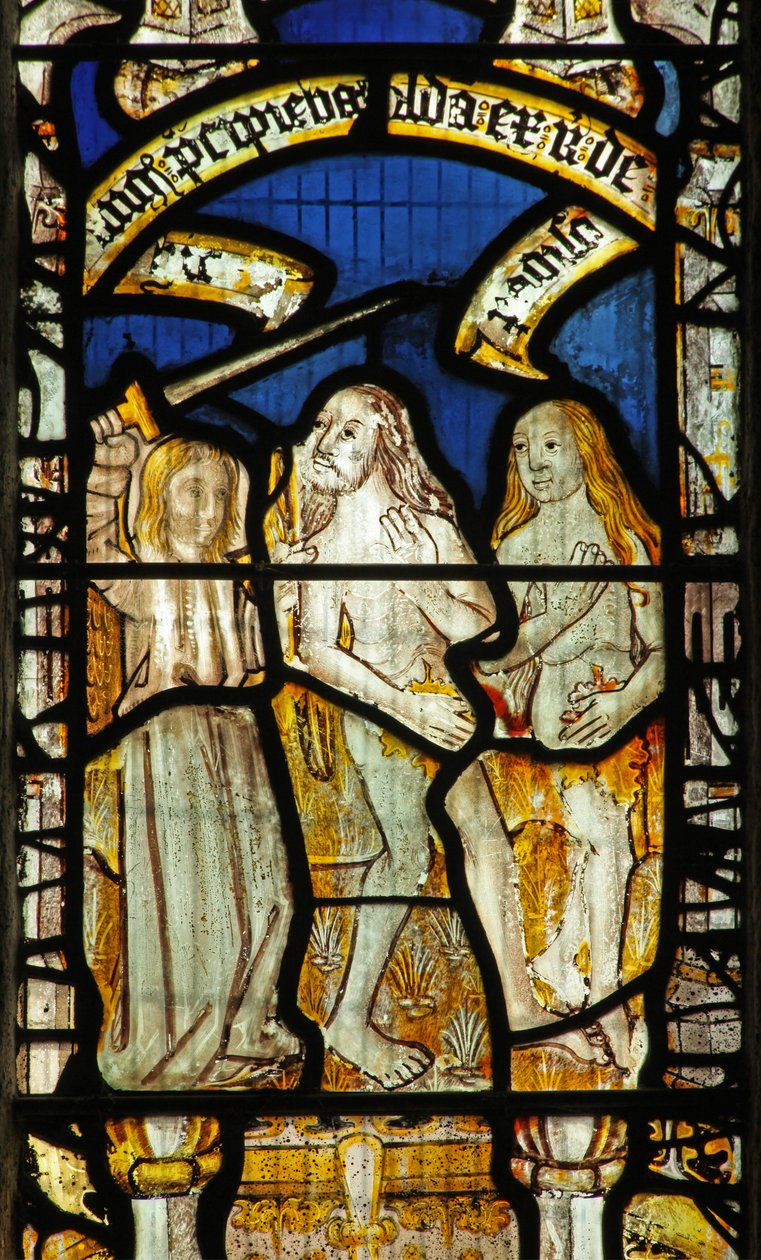 Window 1 depicting Adam and Eve expelled from Eden
