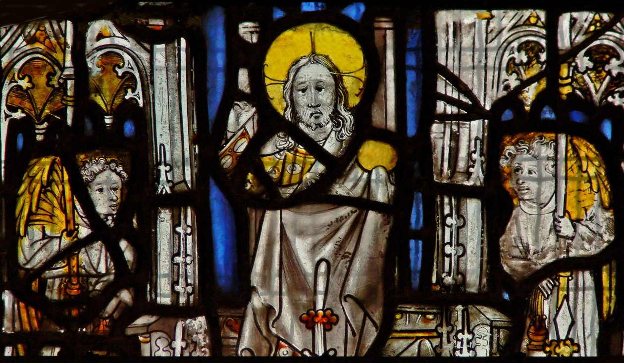 Window depicting Christ and two angels by English School