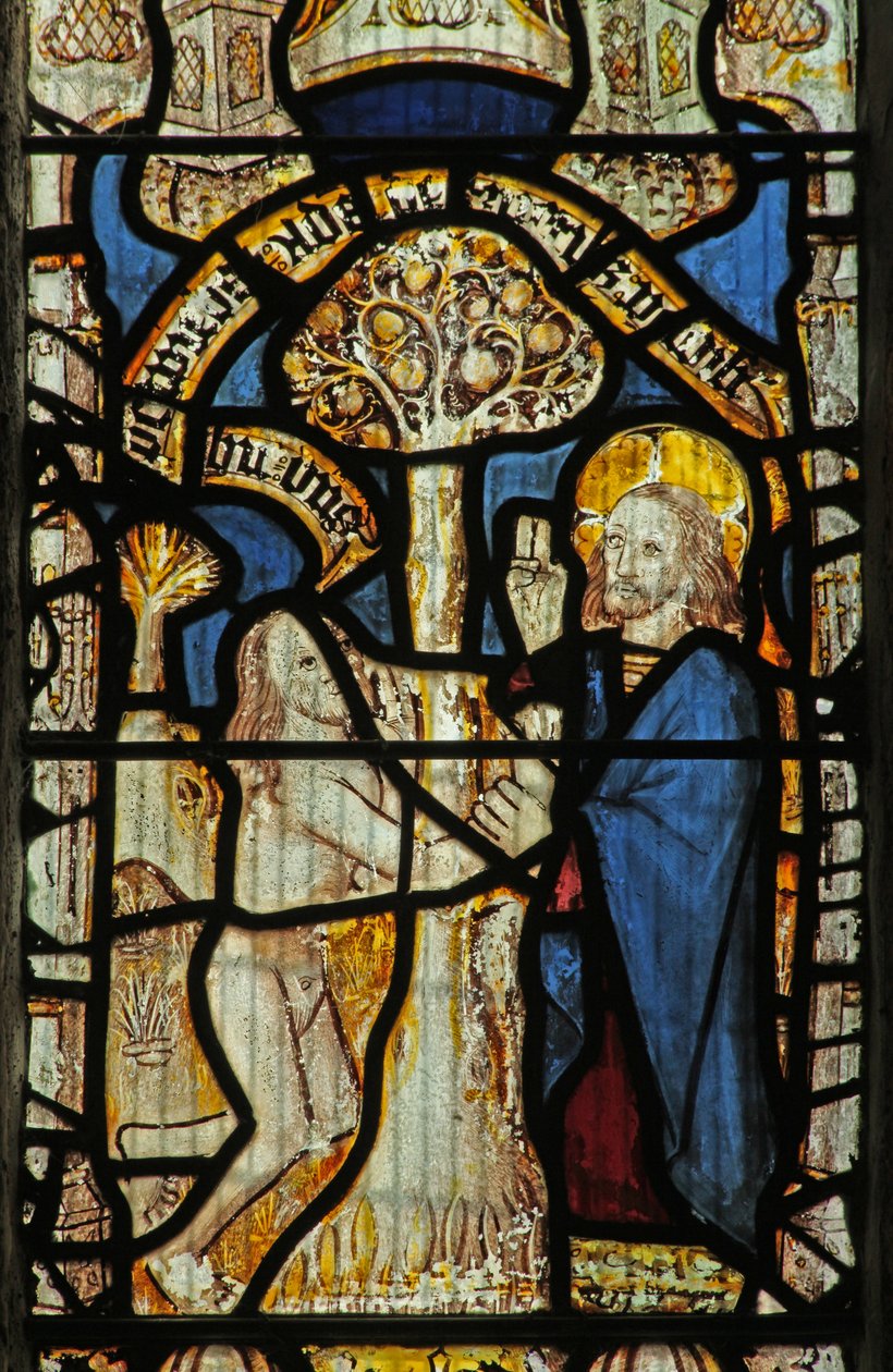 Window 1 depicting God, Adam, the Tree of Knowledge by English School
