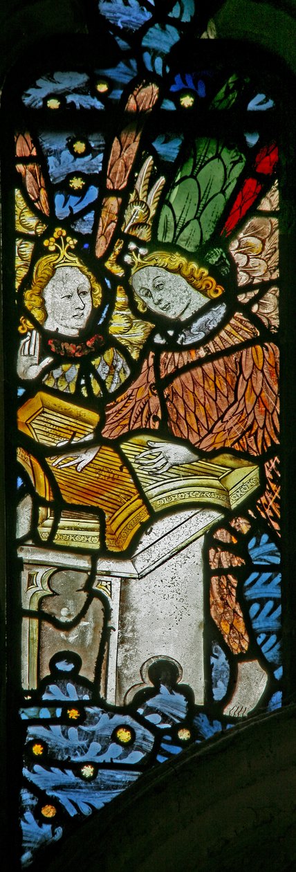 Window depicting musician angels with a psaltery by English School