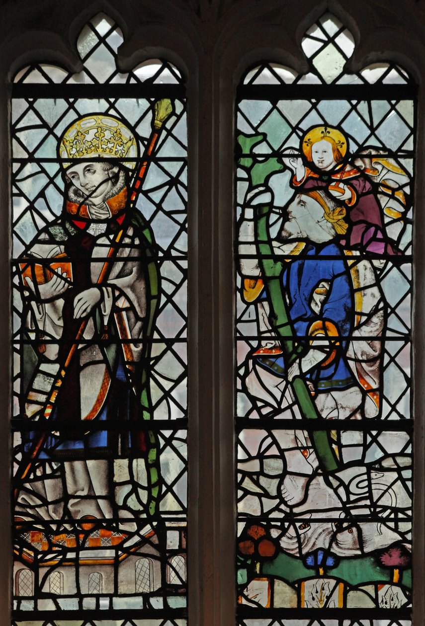 Window depicting a saint-king and St Christopher by English School