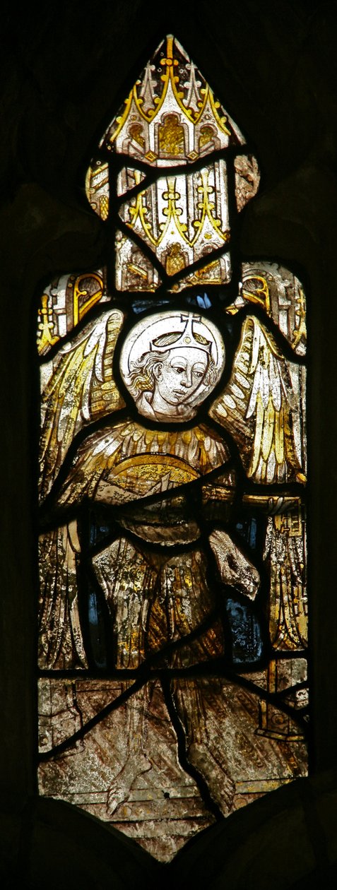 Window depicting an angel - musician by English School
