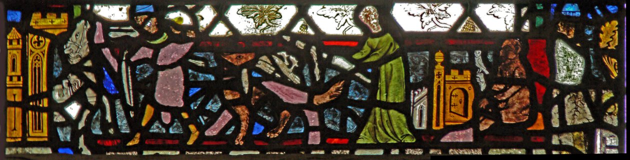Window w40 depicting a border panel with a fox chase by English School