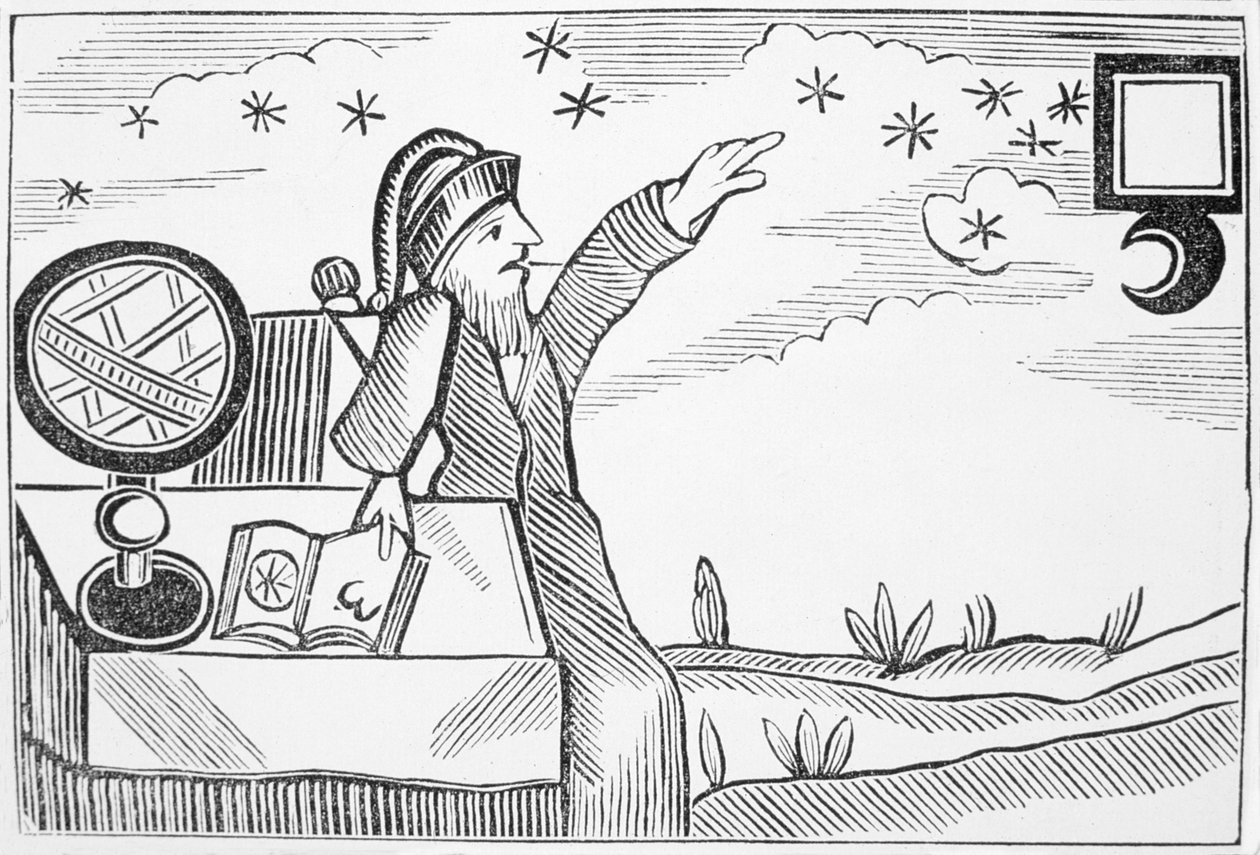 Wizard Consulting the Moon and the Stars, illustration from a collection of chapbooks on esoterica by English School