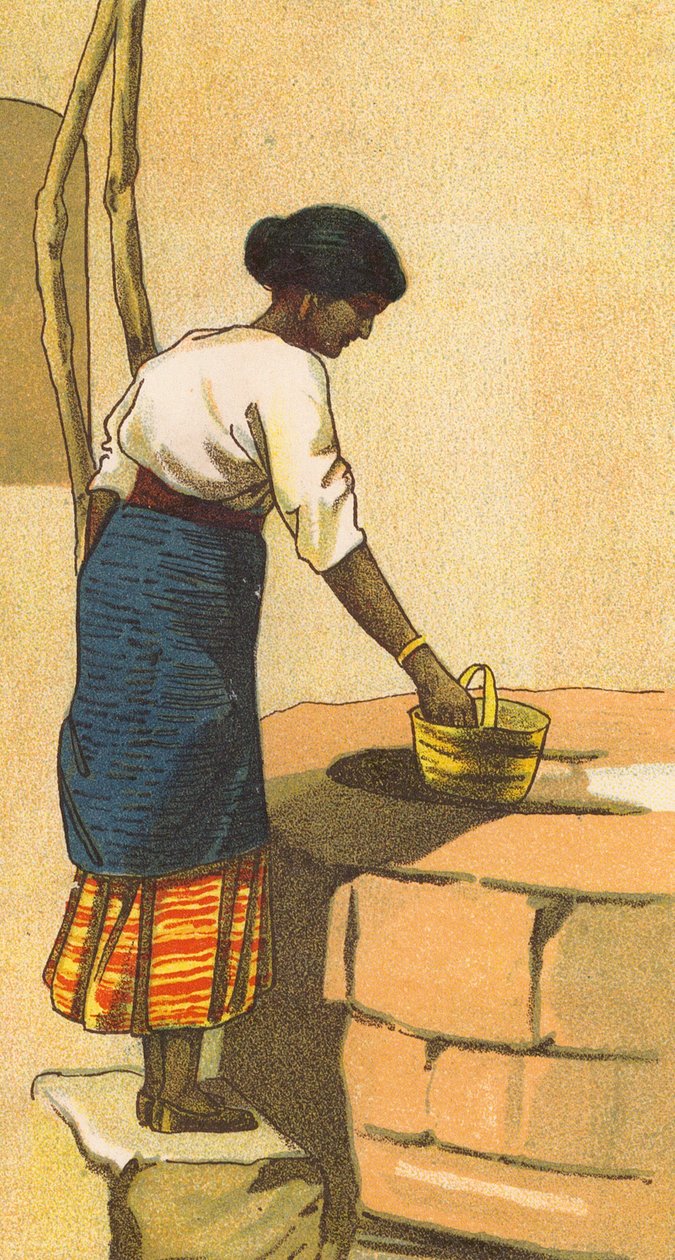 Woman Drawing Water from a Well in Sri Lanka by English School
