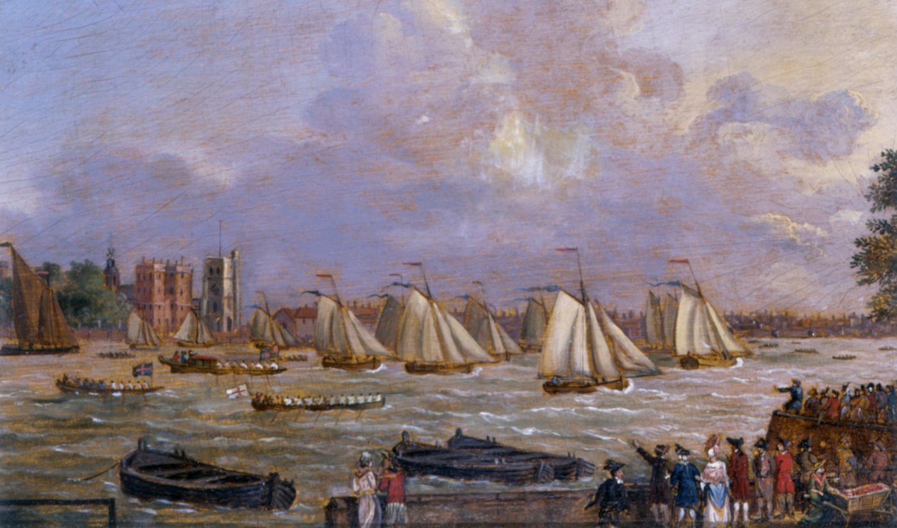 Yachts of the Cumberland Fleet racing off Lambeth Palace, 1775 by English School