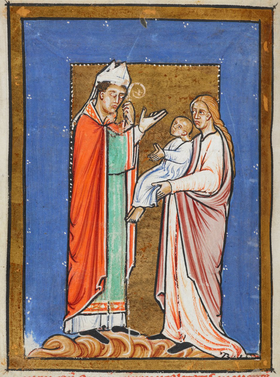 St. Cuthbert Healing a Child with the Plague, illustration from the 