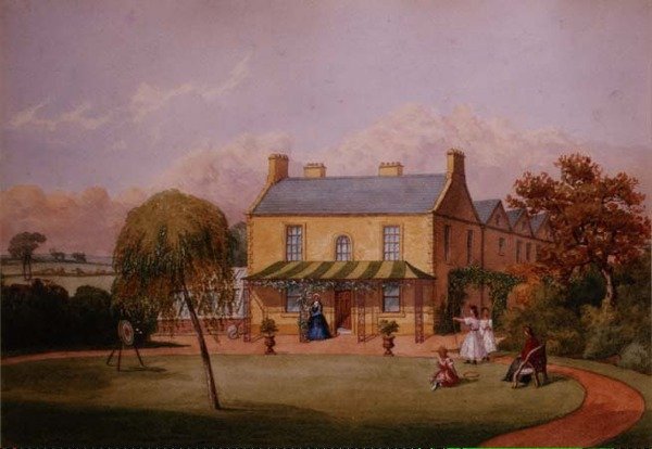 Young Women Practising Archery on the Lawn of a Country House by English School