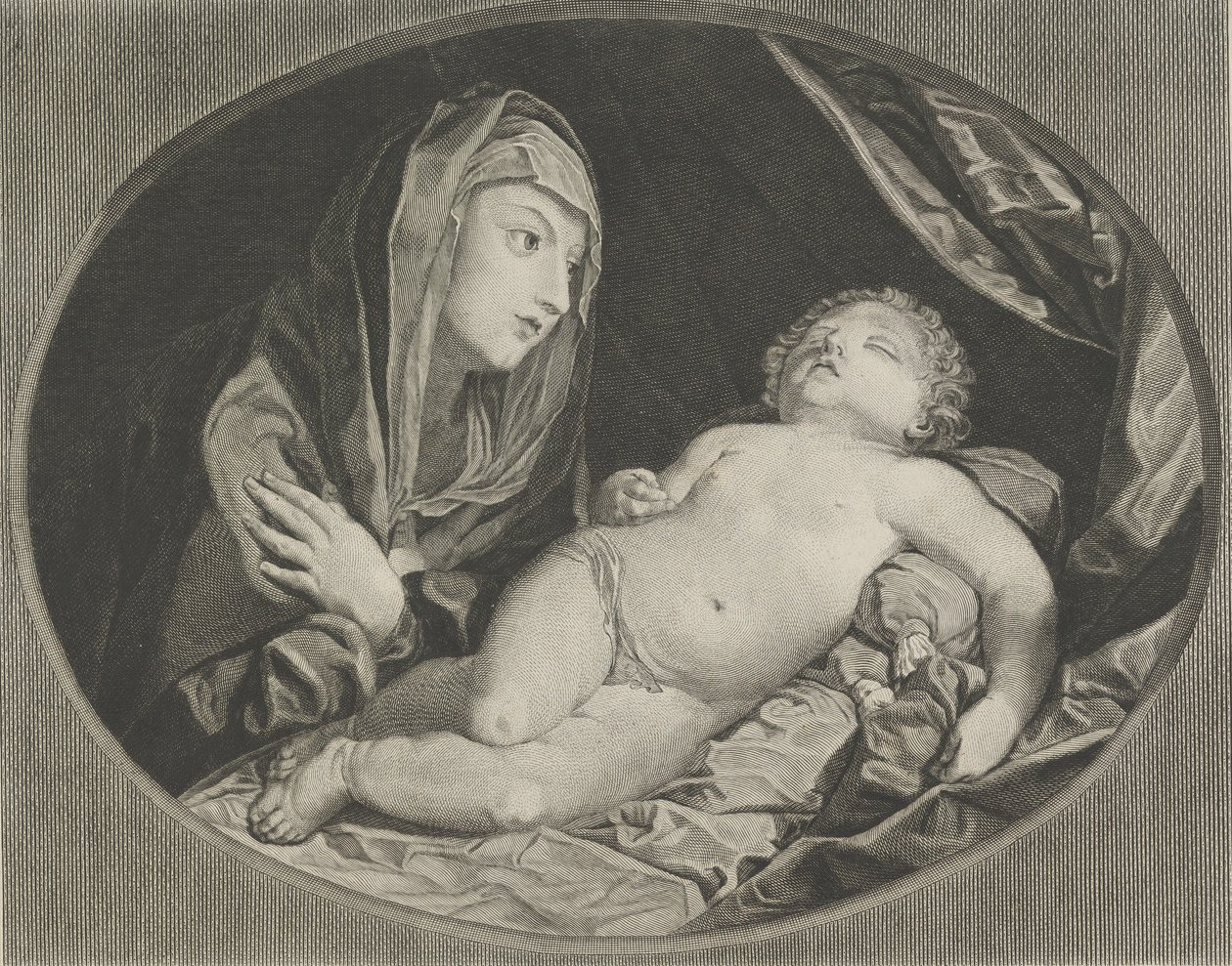 The Virgin with arms crossed over her chest looking at the sleeping infant Christ, 1770-1834 by Ephraim Gottlieb Krüger