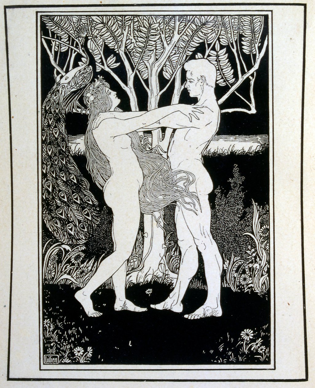 Adam and Eve (Innocence), from the Book Judah Illustrated by Ephraim Moses Lilien (1874-1925). Lilien is Considered as the Father of Zionist Iconography, Created in the Jugendstil (German Art Nouveau) Style. He Illustrated 
